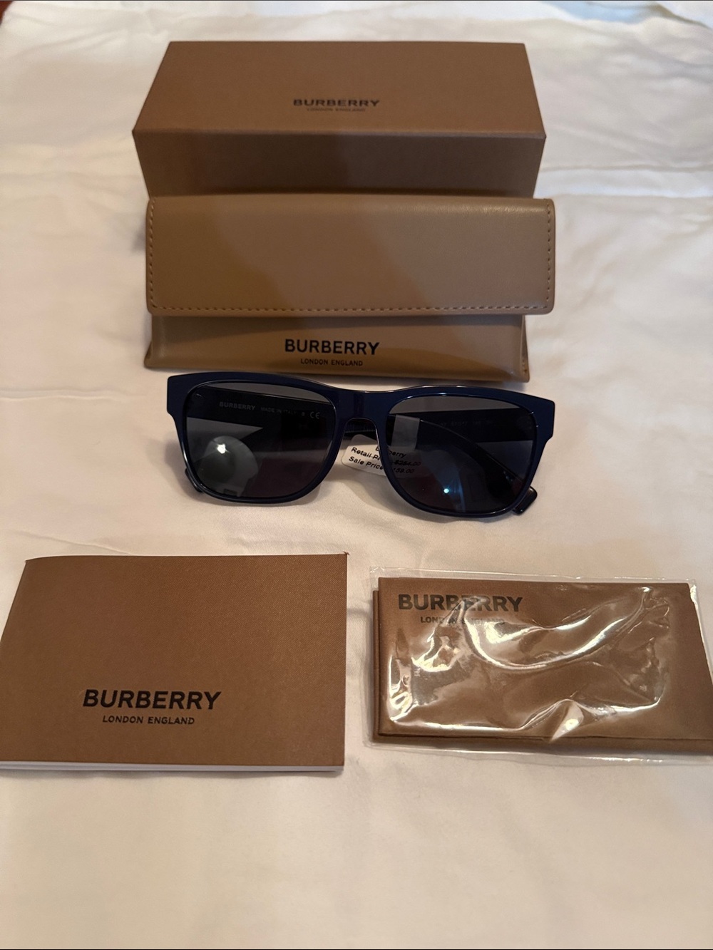 Authentic NIB Burberry B 4309F 3959/87 Blue Striped Rectangle Sunglasses